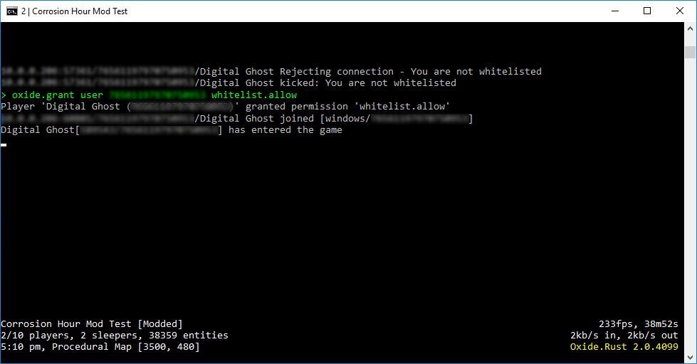 A whitelisted player can join the private server