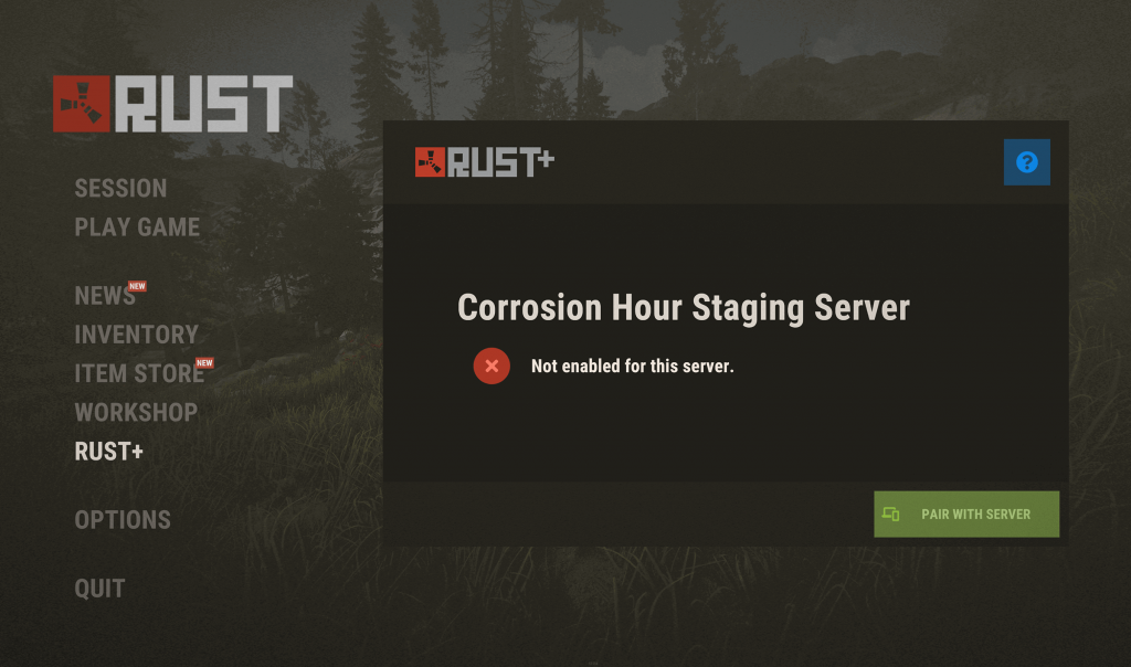 screenshot of the rust game menu setting for the companion app pairing