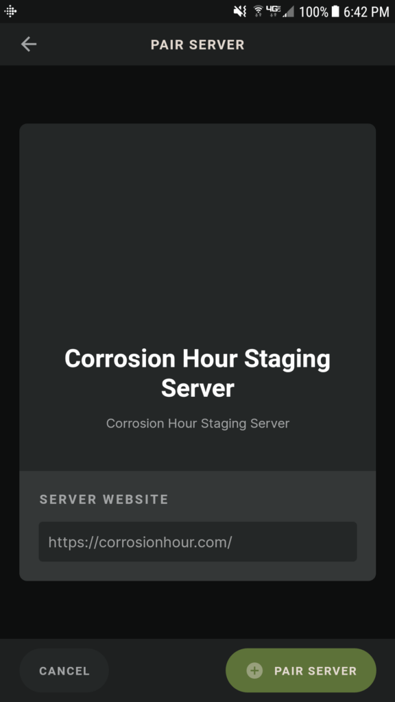 pair server confirmation screen