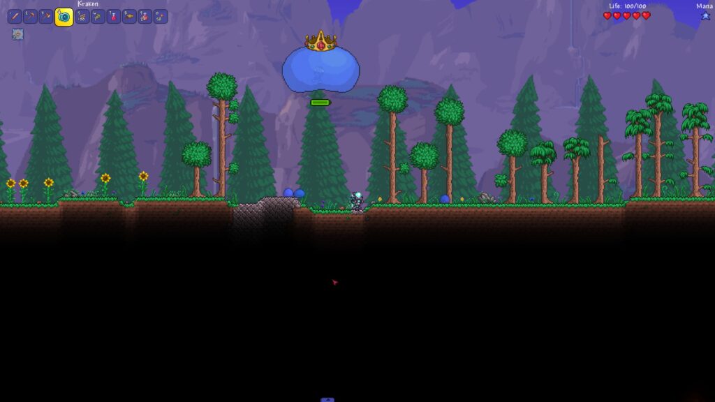 Terraria King Slime Boss Jumping Through the Air