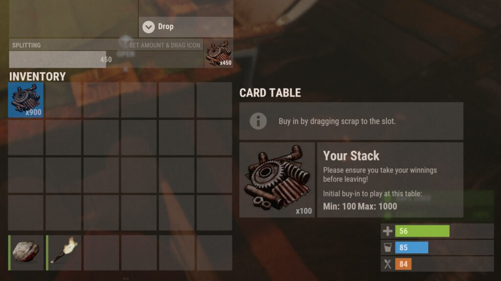 screenshot of the card table buy-in interface for RUST poker