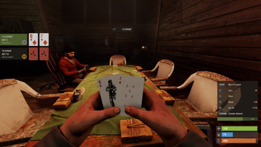 screenshot of a player's turn in RUST poker