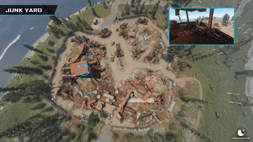 overhead view of the updated junk yard monument recycler location
