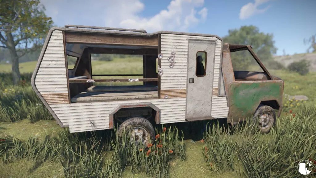 Rust camper module with partial damage