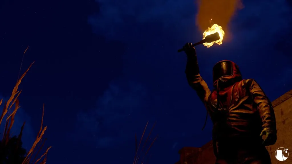 RUST Hazmat Suit Lit by Torch in the Night