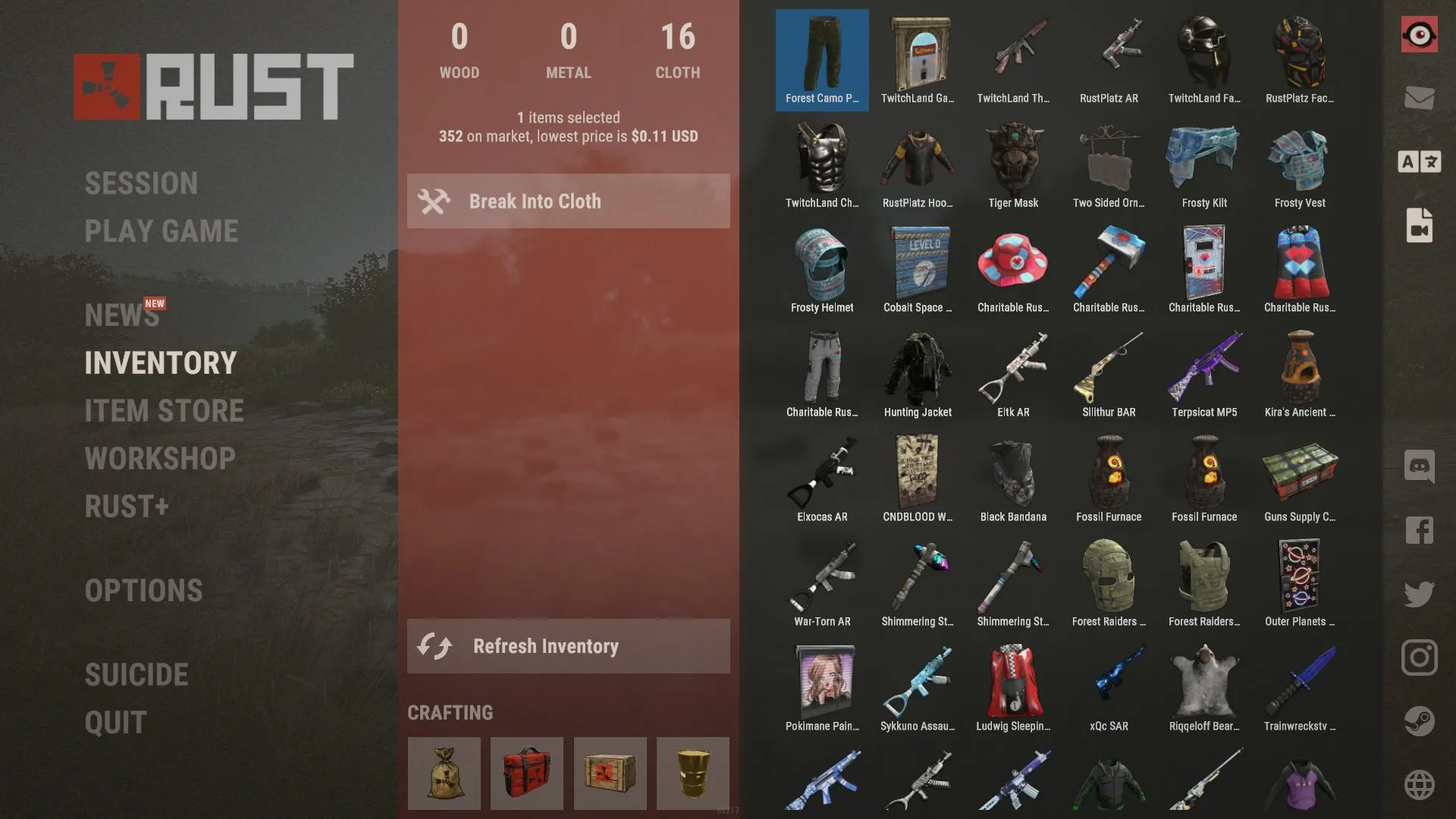 Rust on X: This week's skins are available from the in game menu