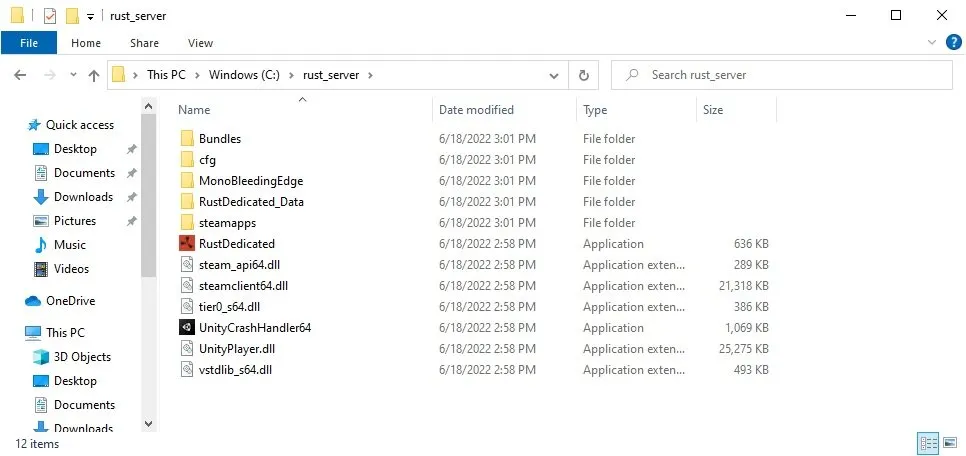 RUST Dedicated Server Folder