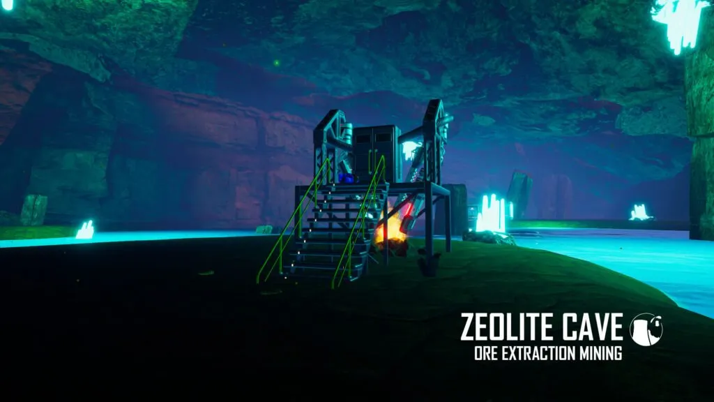 Planet Crafter mining zeolite in zeolite cave