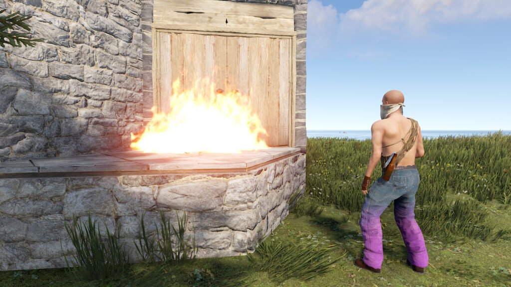 Destroying Double Wooden Door with a Molotov Cocktail