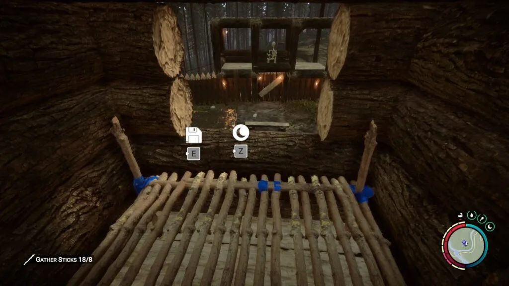 A Bed Inside a Log Cabin