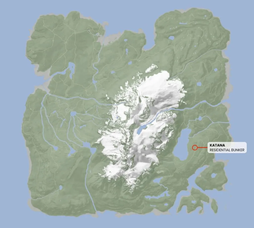 Map of the Sons Of The Forest Island with the Katana Location