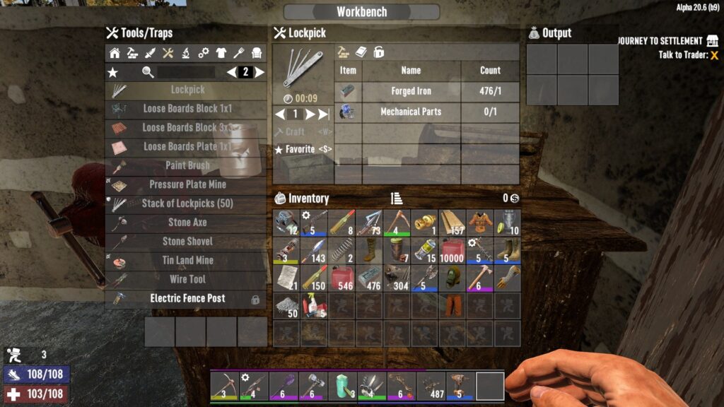 Crafting a Lockpick with a Workbench in 7 Days to Die