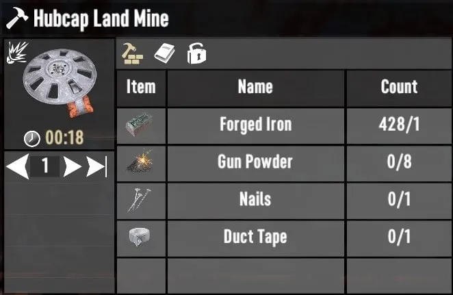 Hubcap Land Mine Crafting Recipe