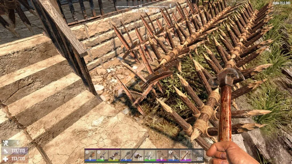 Rows of Wooden Spike Traps Being Repaired