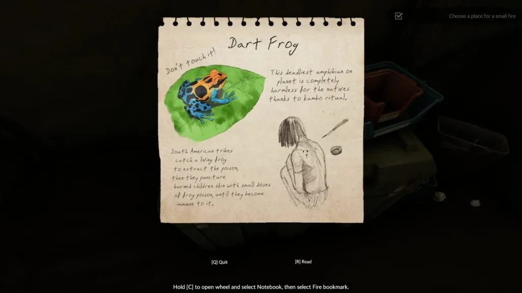 Dart Frog Page from the Notebook in Green Hell