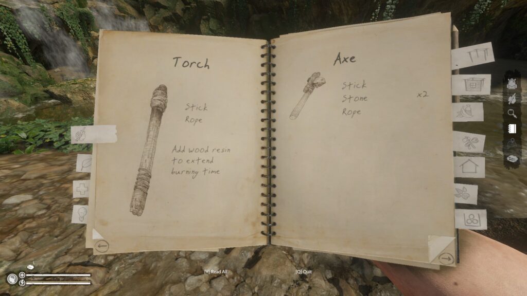 Axe Recipe in the Notebook in Green Hell