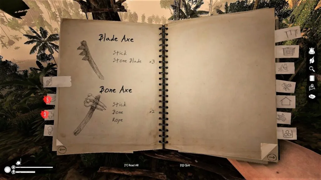 Bone Axe Recipe in the Notebook in Green Hell