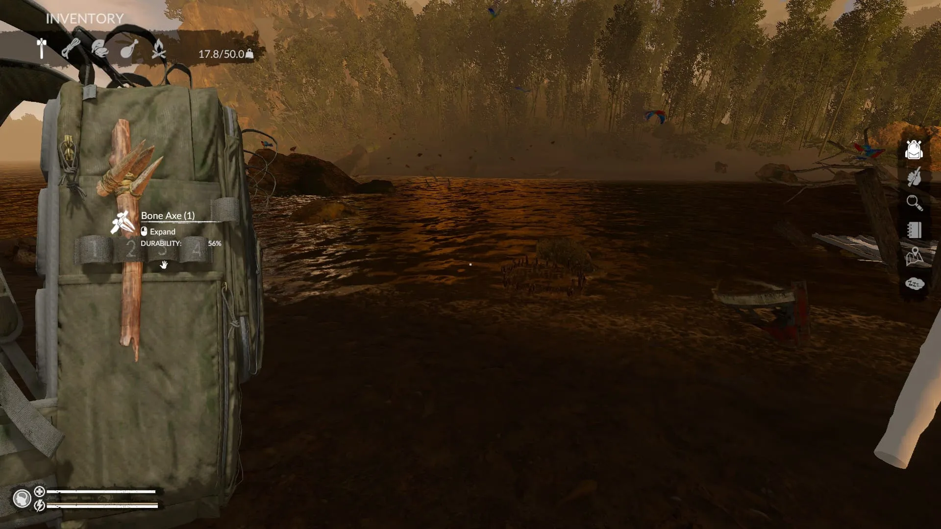 Equipping the Bone Axe from the Inventory Screen in Green Hell