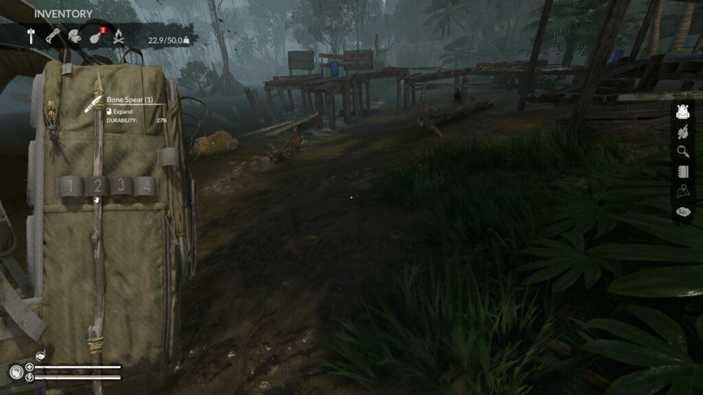 Equipping a Bone Spear from the Inventory Screen in Green Hell