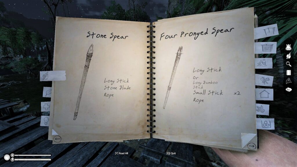 Four-Pronged Spear Recipe in the Notebook in Green Hell