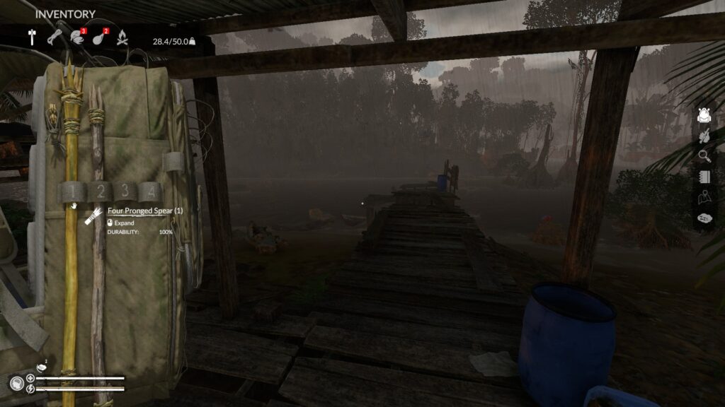 Equipping the Four-Pronged Spear from the Inventory Screen in Green Hell