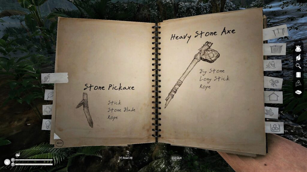 Heavy Stone Axe in the Notebook in Green Hell