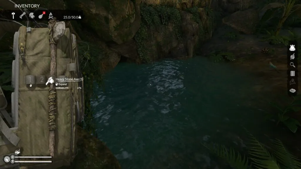 Equipping the Heavy Stone Axe from the Inventory Screen in Green Hell
