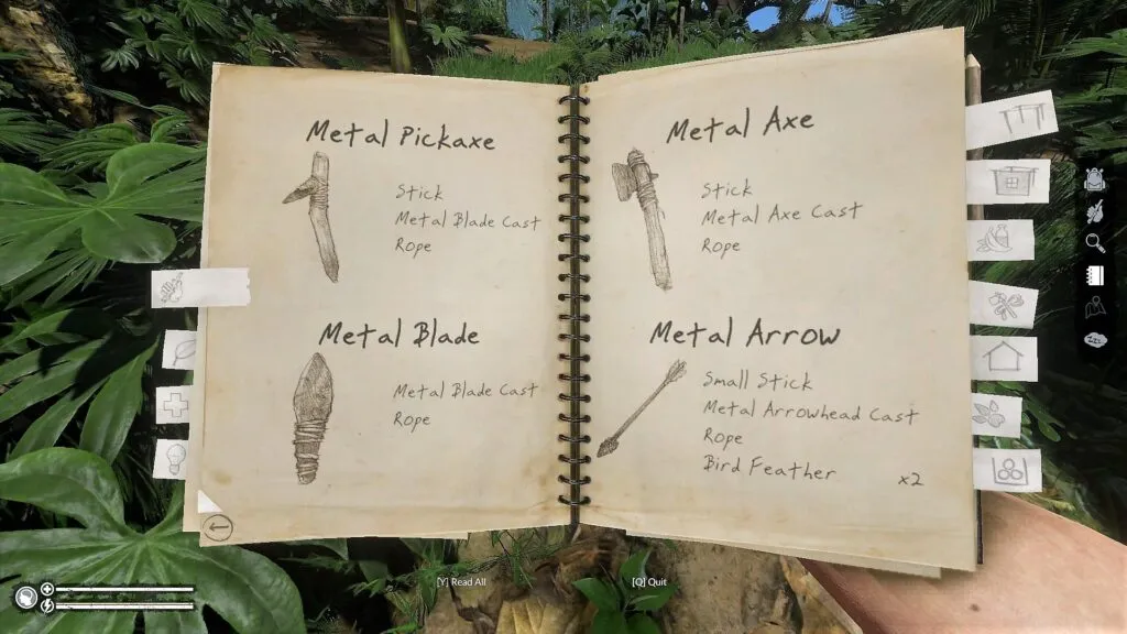 Metal Axe Recipe in the Notebook in Green Hell