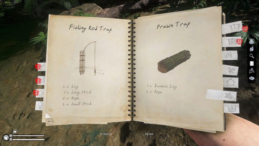 Green Hell's Prawn Trap Recipe in the Notebook