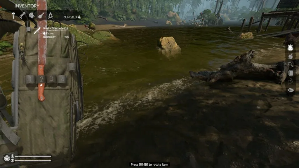 Equipping the Rusty Machete from the Inventory Screen in Green Hell