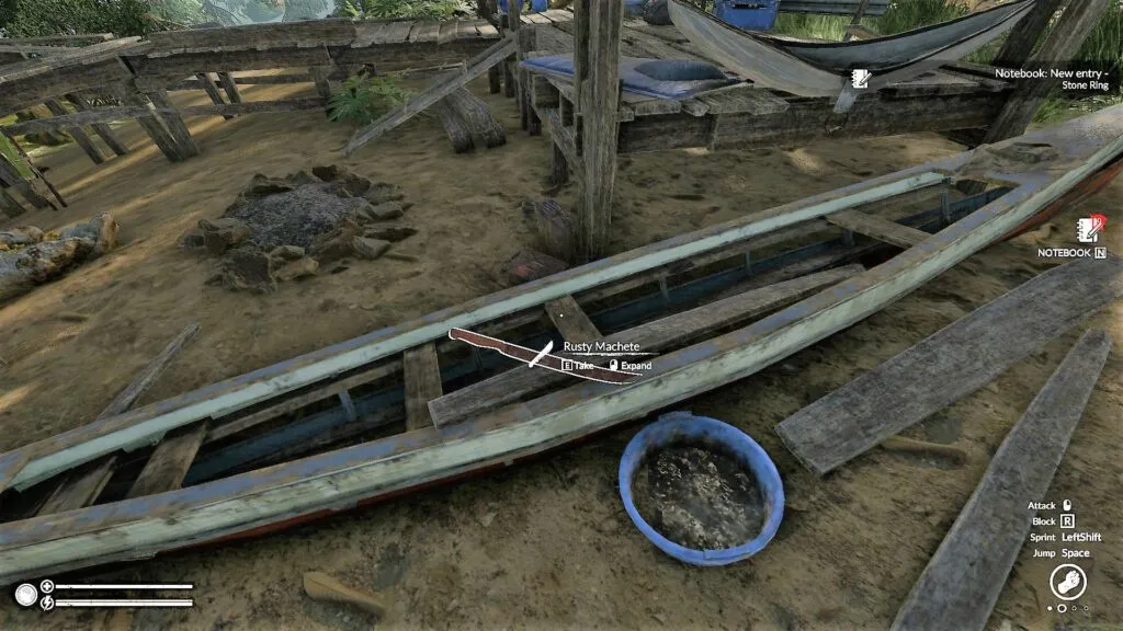 The Rusty Machete in a Wooden Boat at the Fishing Dock in Green Hell