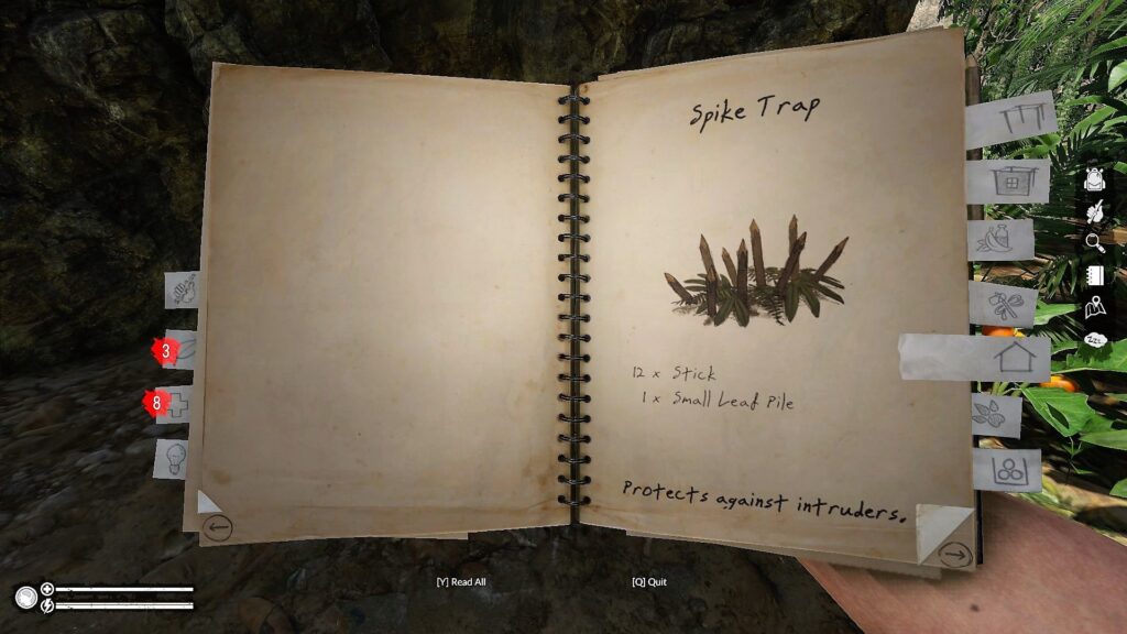 Open Notebook with the Spike Trap Recipe in Green Hell