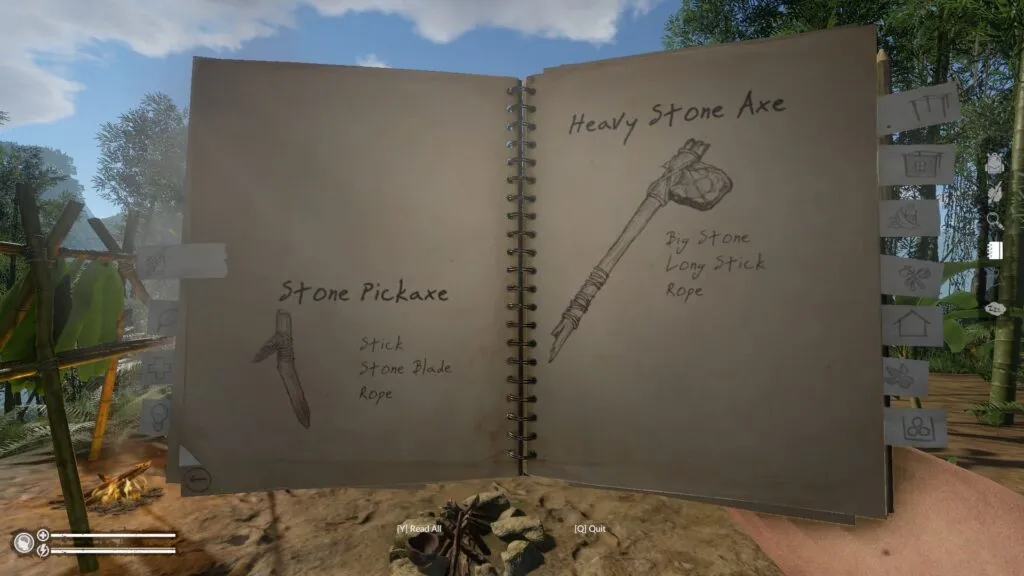 Stone Pickaxe in the Notebook in Green Hell