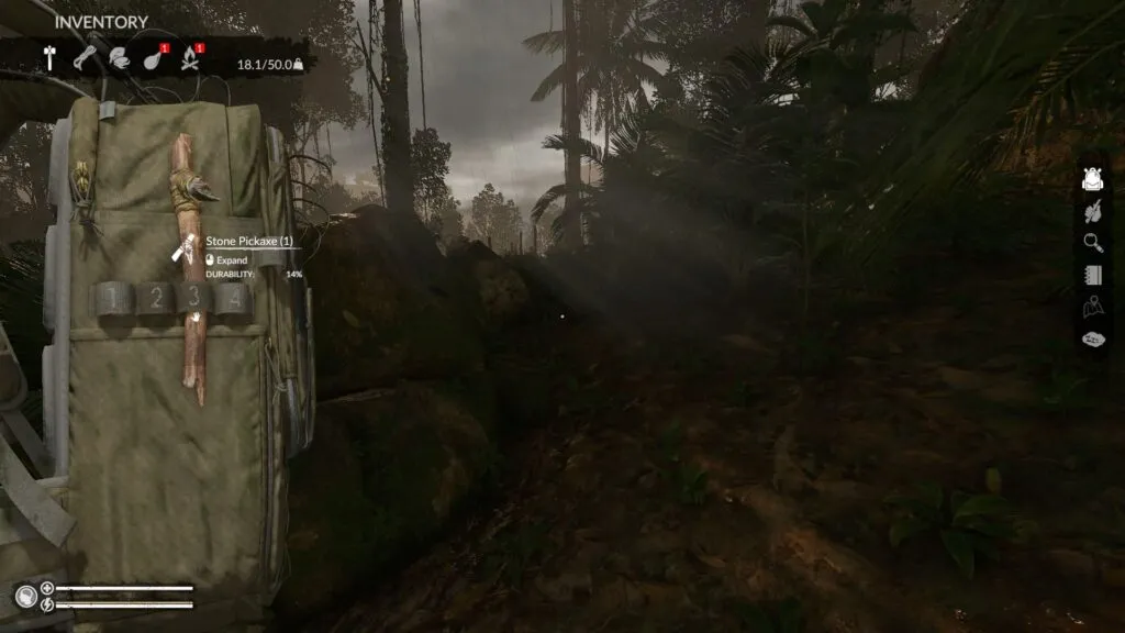 Equipping the Stone Pickaxe from the Inventory Screen