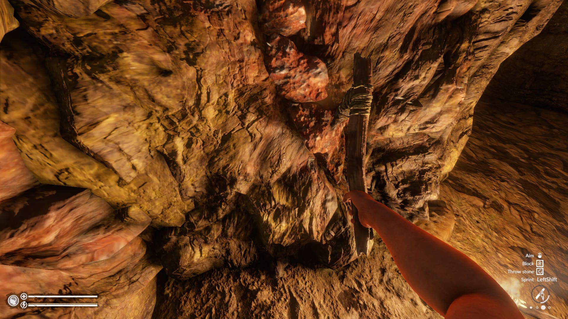 Using the Stone Pickaxe on an Ore Vein in Green Hell