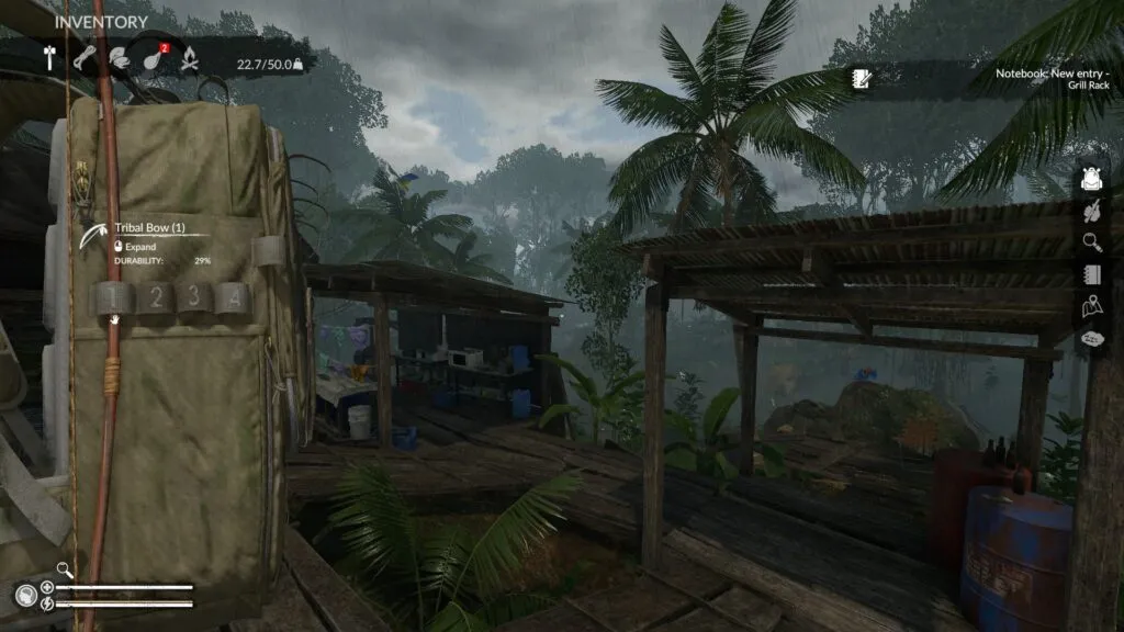Equipping the Tribal Bow from the Inventory Screen in Green Hell