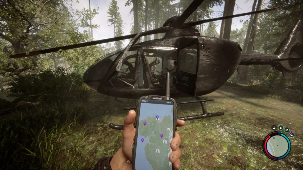 Crashed Helicopter with Virginia's Leather Suit
