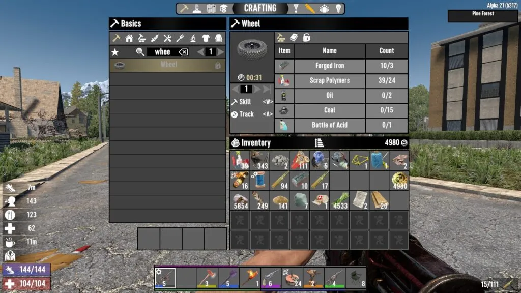 Crafting Wheels for a Bicycle in 7 Days to Die