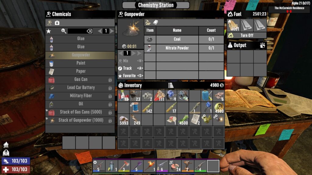 Using the Chemistry Station to Craft Gun Powder