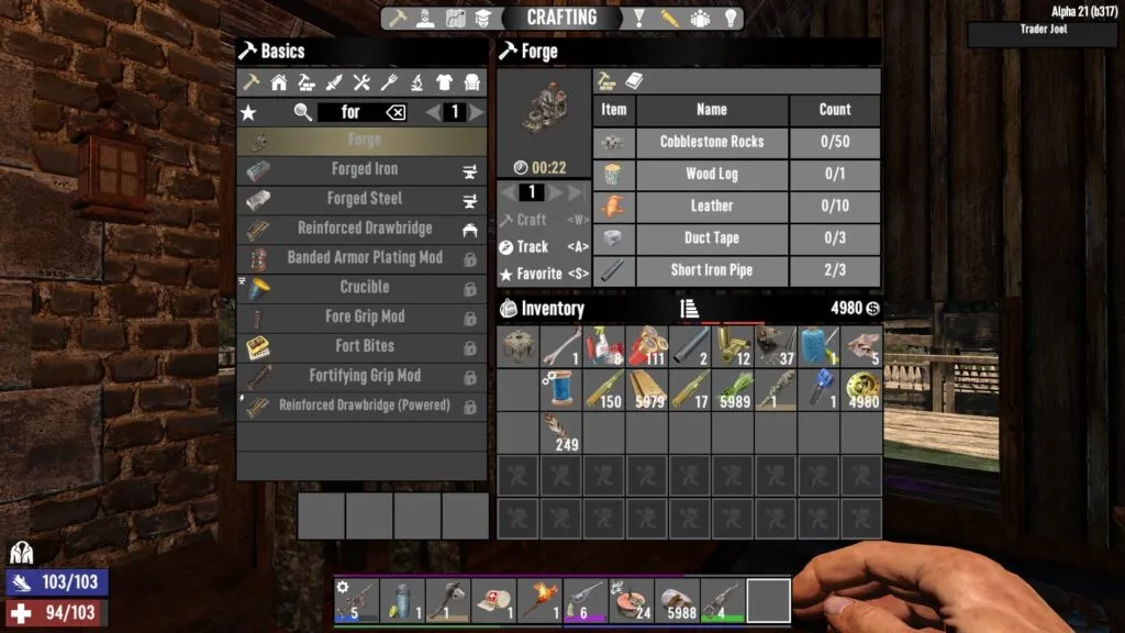 Crafting Materials for a Forge in 7 Days to Die