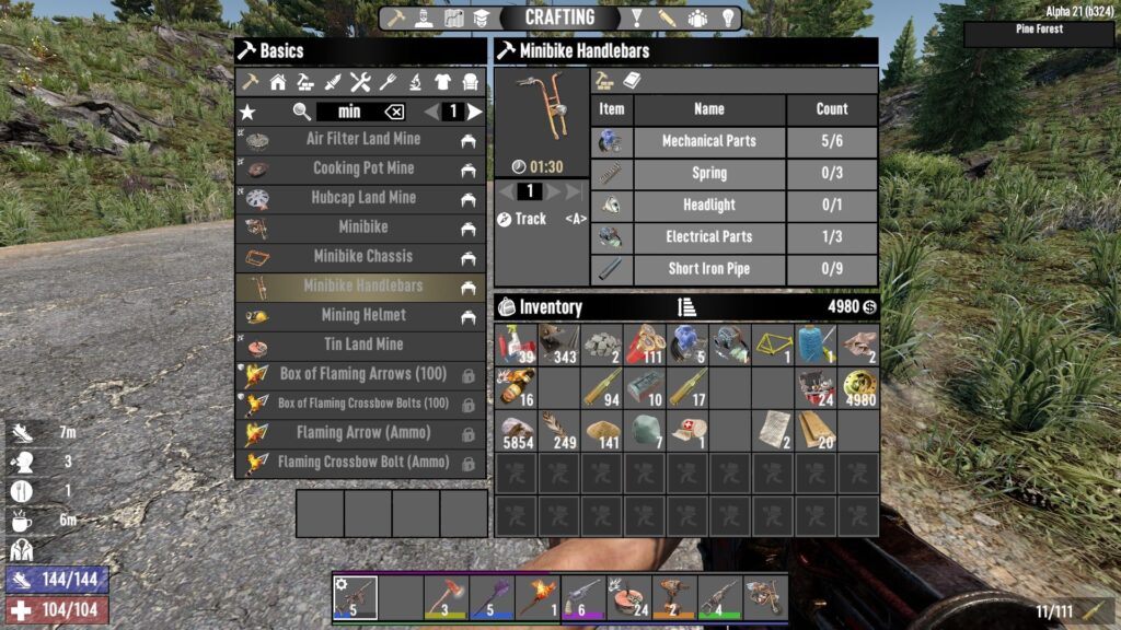 Crafting Minibike Handlebars in 7 Days to Die