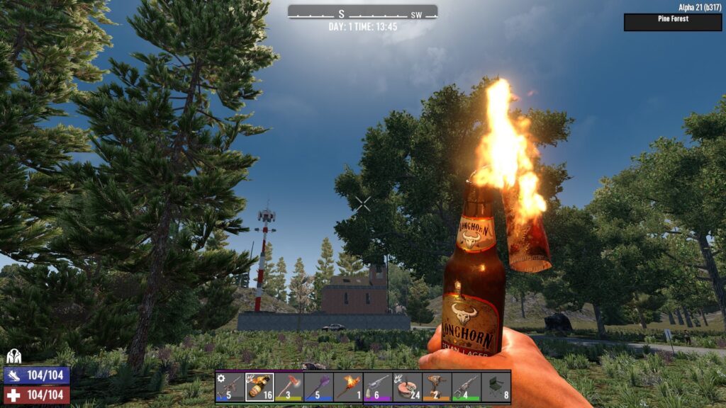 Holding a Lit Molotov Cocktail in 7 Days to Die