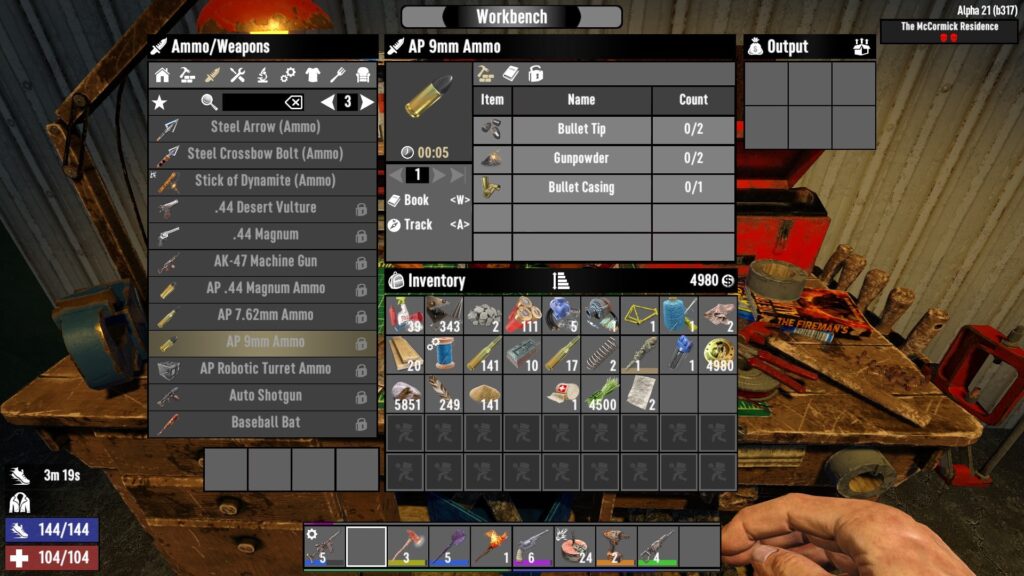 Crafting Ammunition (AP 9mm) at the Workbench