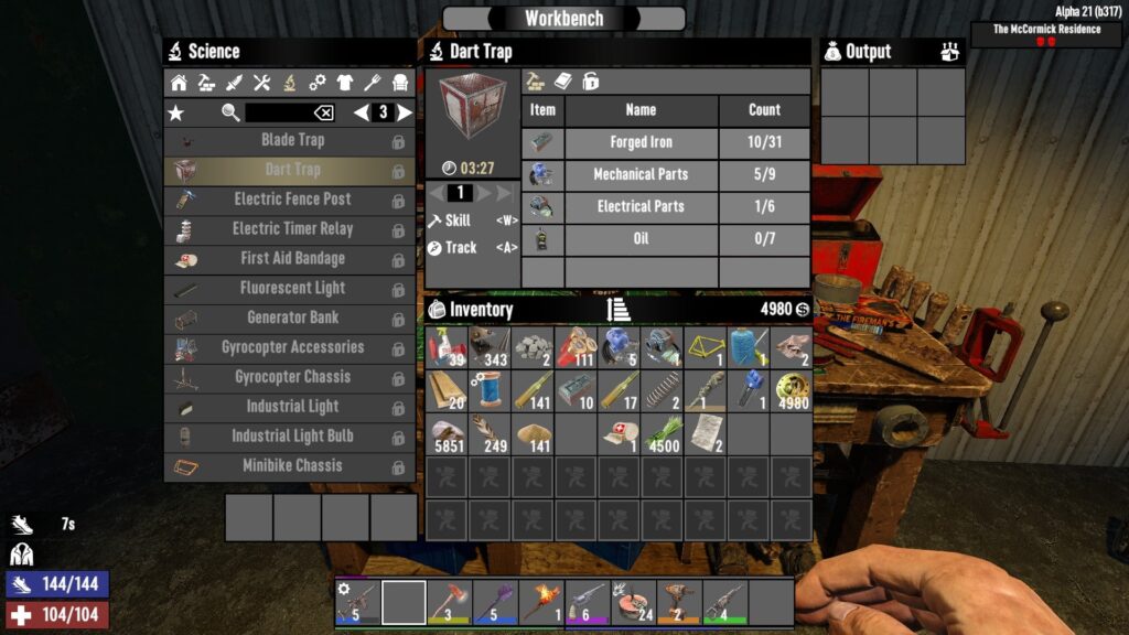 Crafting Traps (Dart Trap) at the Workbench