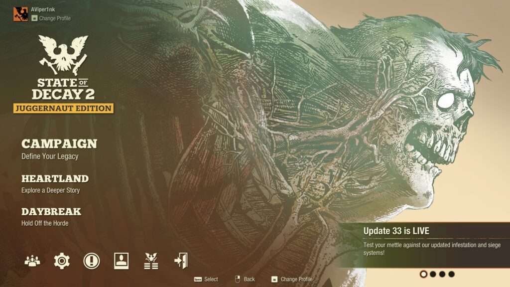 State of Decay 2 Home Screen