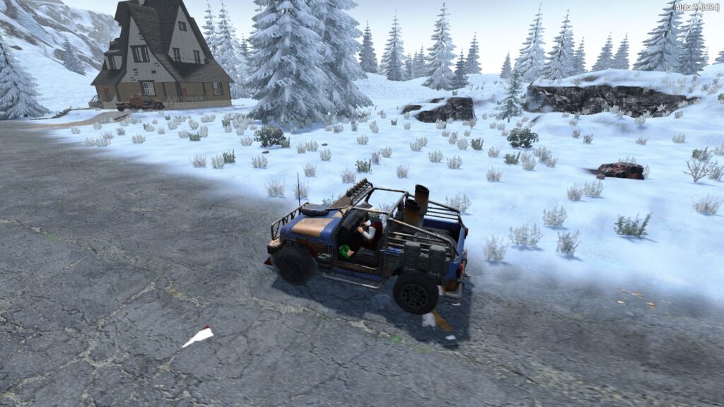 The 4x4 Truck Driving on a Paved Road in 7 Days to Die