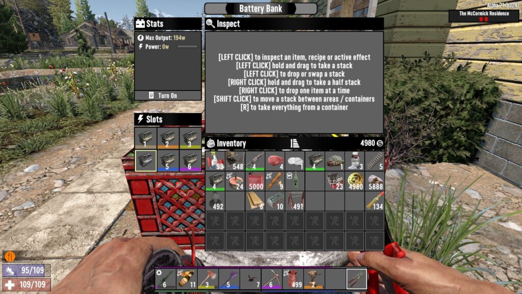 Battery Bank Interaction Screen in 7 Days to Die