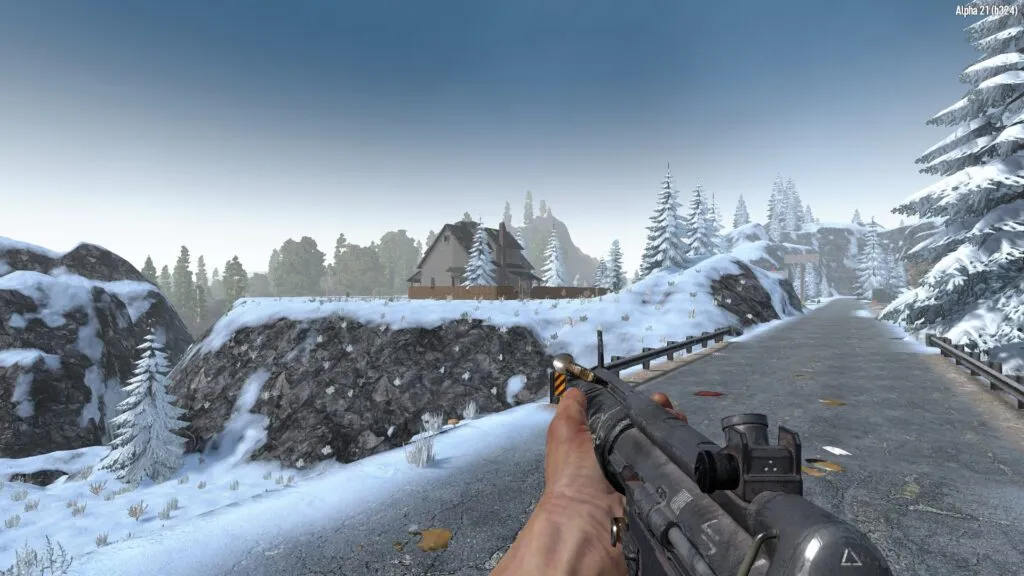 Wielding the SMG-5 in 7 Days to Die