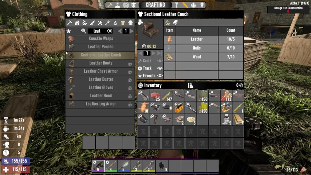 Sectional Leather Couch Crafting Recipe in 7 Days to Die