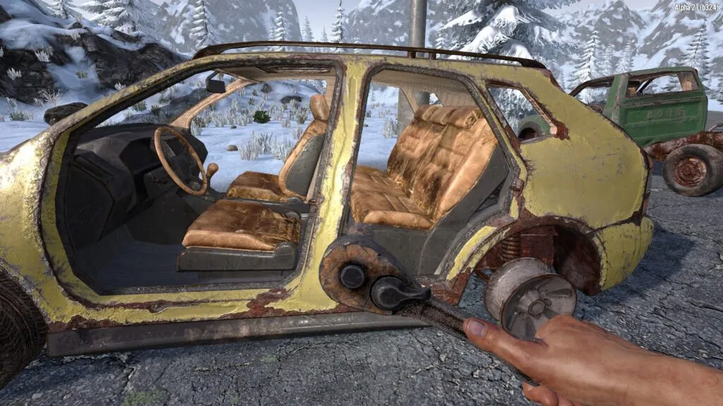 Salvaging a Broken Down Vehicle for Leather in 7 Days to Die